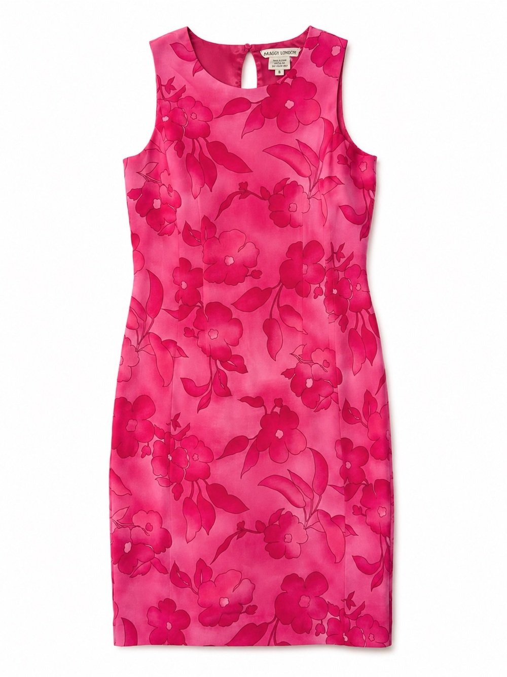 Maggy London 100% Silk Sleeveless Pink Floral Sheath Dress Size 8 - Picture 2 of 4